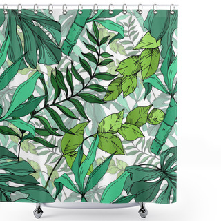 Personality  Vector Palm Beach Tree Leaves Jungle Botanical. Black And White Engraved Ink Art. Seamless Background Pattern. Shower Curtains