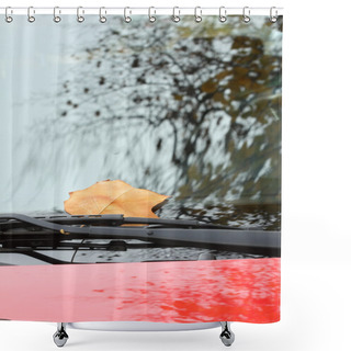 Personality  Fallen Autumn Leaves On Red Car Windshield Shower Curtains