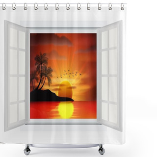 Personality  Open Window Of Photo Of Sunset On Sea Shower Curtains