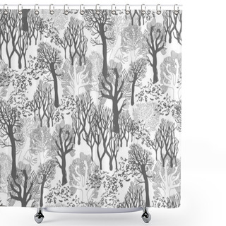 Personality  Winter Monochrome Seamless Pattern With Park Of Bare Trees. Shower Curtains