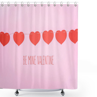 Personality  Beautiful Decorative Red Hearts Hanging On Rope On Pink Background With 