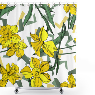 Personality  Vector Yellow Narcissus Floral Botanical Flower. Wild Spring Leaf Wildflower Isolated. Engraved Ink Art. Seamless Background Pattern. Fabric Wallpaper Print Texture. Shower Curtains