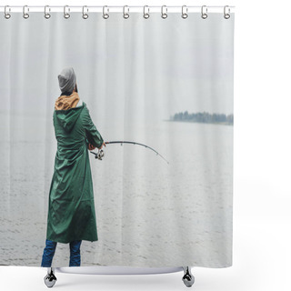 Personality  Man Fishing On Rainy Day Shower Curtains