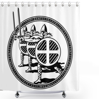 Personality  Viking, Scandinavian Design. Northern Warriors Berserkers With Swords And Shields Shower Curtains
