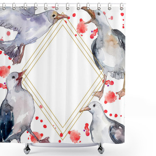 Personality  Sky Bird Seagull In A Wildlife. Wild Freedom, Bird With A Flying Wings. Watercolor Background Illustration Set. Watercolour Drawing Fashion Aquarelle Isolated. Frame Border Ornament Square. Shower Curtains