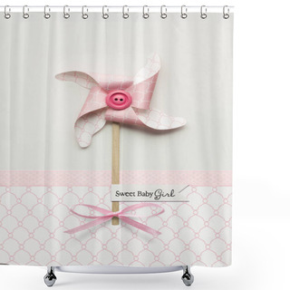 Personality  Creative Concept Photo Of A Wind Mill Made Of Paper On Grey Pink Background. Shower Curtains
