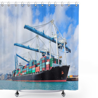 Personality  Cargo Ship At Miami Harbor Shower Curtains