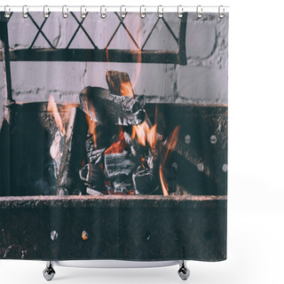 Personality  Close-up View Of Grill With Fire, Flames And Charcoals Indoors Shower Curtains