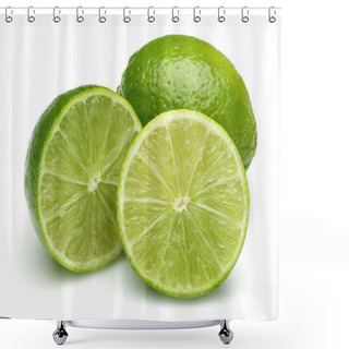 Personality  Sliced Fresh Lime Fruits Isolated On White Background Shower Curtains