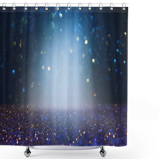 Personality  Abstract Glitter Lights Background. Blue, Gold And Black. De Focused. Shower Curtains