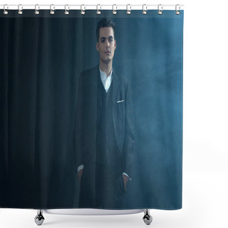 Personality  Gangster Wearing Suit Standing In Smoke.   Shower Curtains