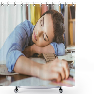 Personality  Beautiful Seamstress Sleeping At Working Table  Shower Curtains