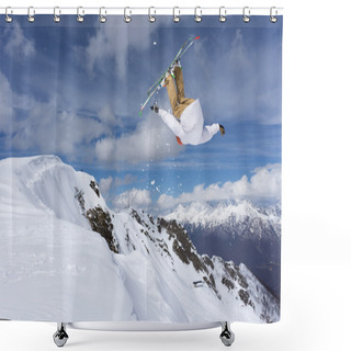 Personality  Ski Rider Jumping On Mountains. Extreme Ski Freeride. Shower Curtains