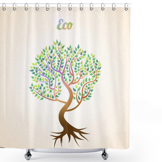 Personality  Vector Abstract Tree With Green Leaves Shower Curtains