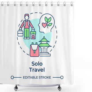 Personality  Solo Travel Multi Color Concept Icon. Self-discovery And Introspection. Single Traveler. Tourism Trend. Round Shape Line Illustration. Abstract Idea. Graphic Design. Easy To Use In Blog Post Shower Curtains