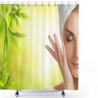 Personality  Young Woman Applying Organic Cosmetics Shower Curtains