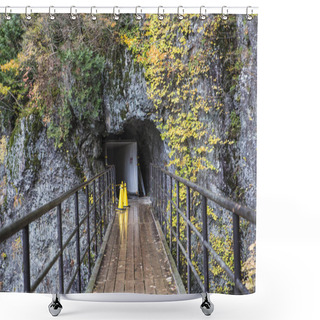 Personality  Tunnel, Footbridge On Background,close Up Shower Curtains