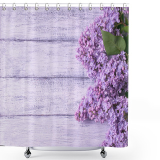 Personality  Lilac On Background Of Wooden Planks In Rustic Style Shower Curtains