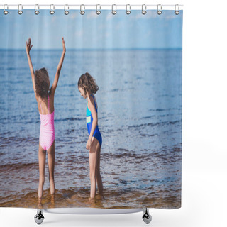 Personality  Girls Playing At Seaside Shower Curtains