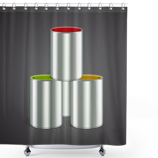 Personality  Three Buckets Of Paint: Yellow, Red, Green. Over White. Vector Shower Curtains