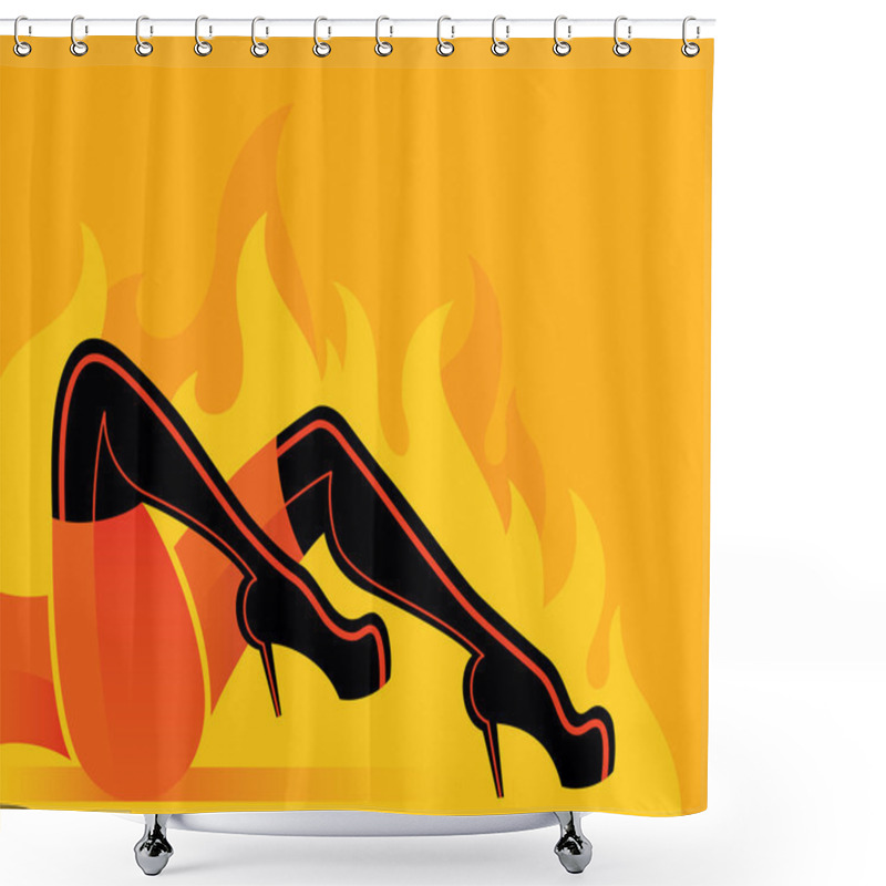 Personality  Woman With Black Boots In Fire Shower Curtains