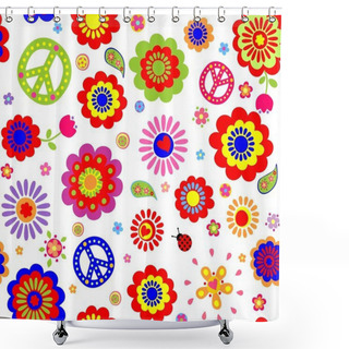 Personality  Hippie Wallpaper With Abstract Flowers Shower Curtains
