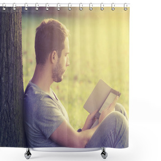Personality  Young Man Reading E-book Shower Curtains