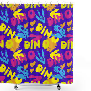 Personality  Abstract Seamless Vector Pattern For Girls, Boys, Clothes. Creative Background With Jurassic Period, Dinosaur Creative Funny Wallpaper For Textile And Fabric. Fashion Style. Colorful Bright Shower Curtains