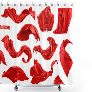 Personality  Red Curtain, Superhero Red Cape 3d Realistic Vector Set Shower Curtains