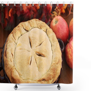 Personality  Arrangement Of Home-made Apple Pie And Apples. Shower Curtains