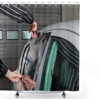 Personality  Applying Tinting Foil On A Car Window Shower Curtains
