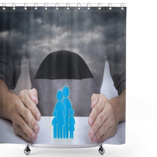 Personality  Business Salesman Agent Hand Holding Family Icon  Shower Curtains