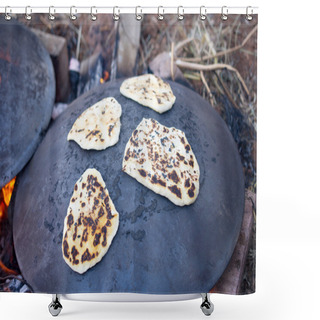 Personality  Pita Bread Baking On A Saj Or Tava Shower Curtains