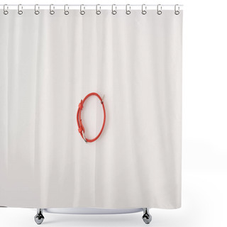 Personality  Flat Lay With Red Leather Dog Collar On White Surface, Minimalistic Concept  Shower Curtains