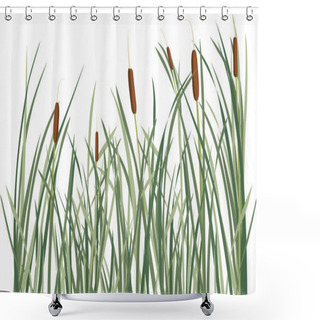 Personality  Reed And Green Grass Background Shower Curtains