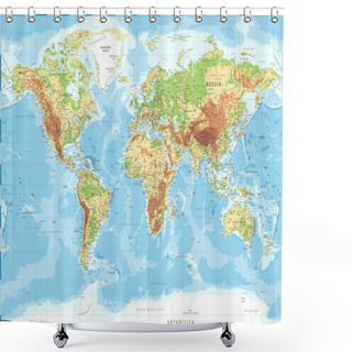 Personality  World Map Physical Topographic - Vector Detailed Illustration Shower Curtains