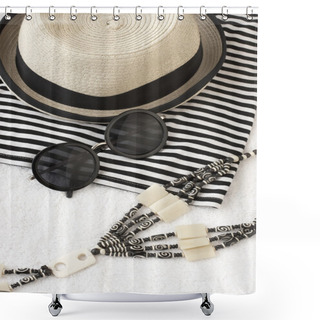 Personality  Sunglasses And Wicker Hat Shower Curtains