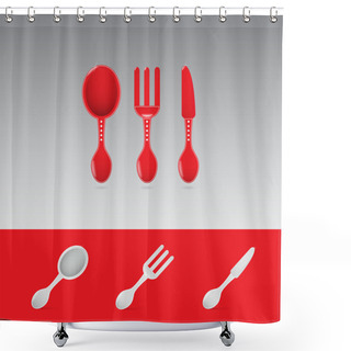 Personality  Set Of Two Red Restaurant Sign With Spoon, Fork And Knife Shower Curtains