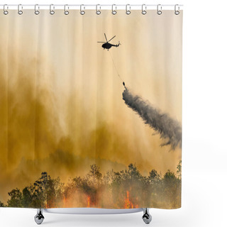 Personality  Silhouette Firefithing Helicopter Dumps Water On Forest Fire Shower Curtains