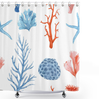 Personality  Beautiful Vector Seamless Pattern With Underwater Watercolor Sea Life. Stock Illustration. Shower Curtains