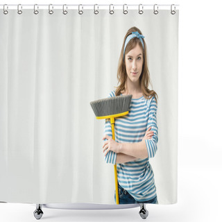 Personality  Young Woman With Broom Shower Curtains