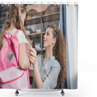 Personality  Mother Preparing Daughter For School Shower Curtains
