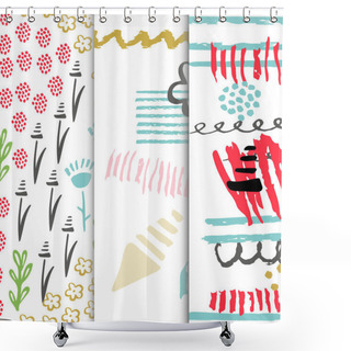 Personality  Set Hand Drawn Scribbles Seamless Pattern Shower Curtains