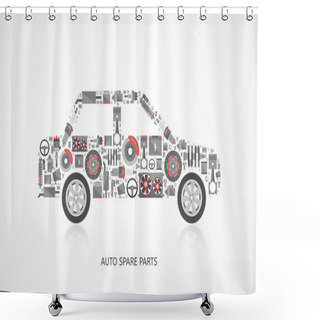 Personality  Set Of Auto Spare Parts Shower Curtains