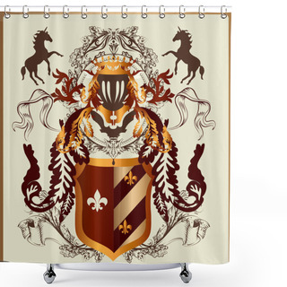 Personality  Beautiful Heraldic Design With Armor, Ribbons And Royal Elements Shower Curtains