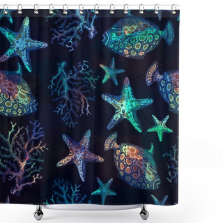 Personality  Exotic Fishes, Corals And Starfishes Colorful Seamless Pattern. Shower Curtains