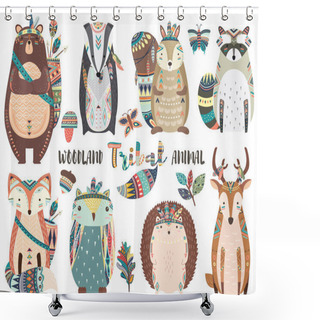 Personality  Cute Tribal Woodland Animal Elements Shower Curtains