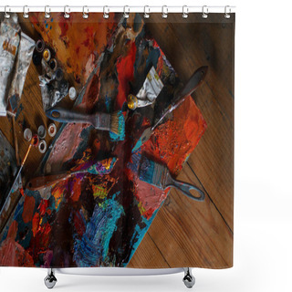 Personality  Set Of Tools For Artists. Art. Oil Paint. Workplace Shower Curtains