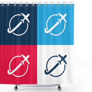 Personality  Airplane Travelling Around Earth Blue And Red Four Color Minimal Icon Set Shower Curtains