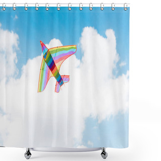 Personality  Colorful Kite Flying In Blue Sky With Clouds Shower Curtains